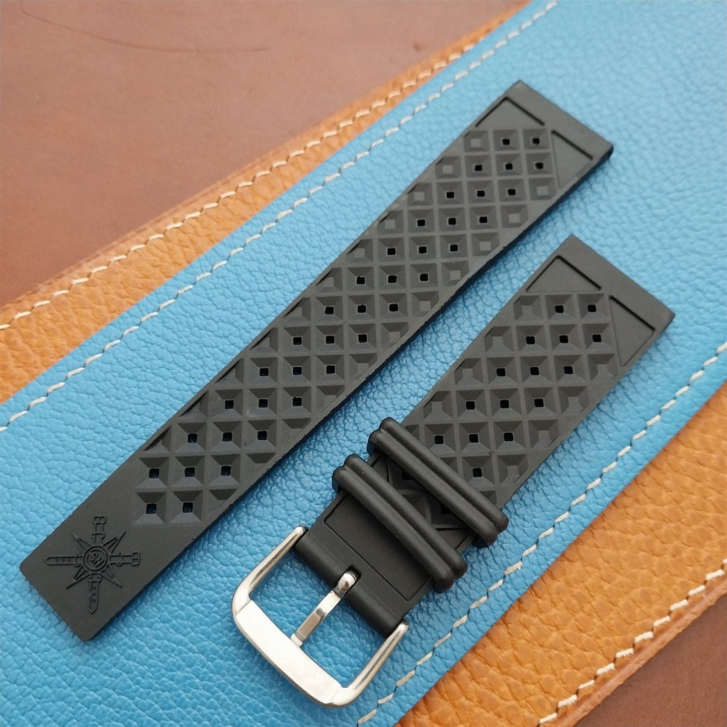 22mm FKM Rubber Black Tropical Vintage Style Diver Watch Strap
