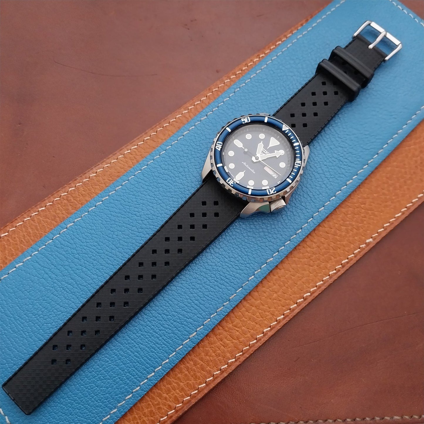 22mm FKM Rubber Black Tropical Vintage Style Diver Watch Strap