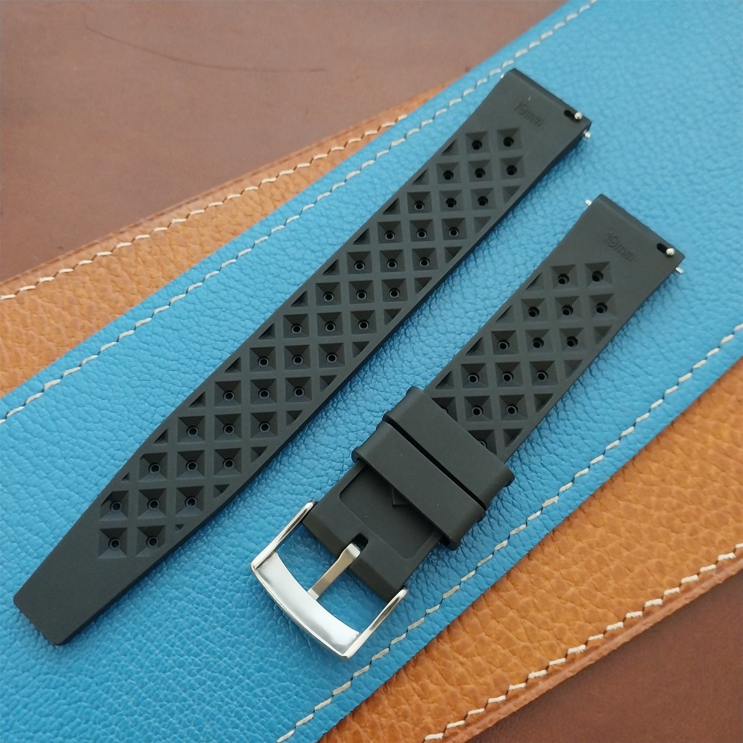 19mm FKM Rubber Black Tropical Vintage Style Diver Watch Strap