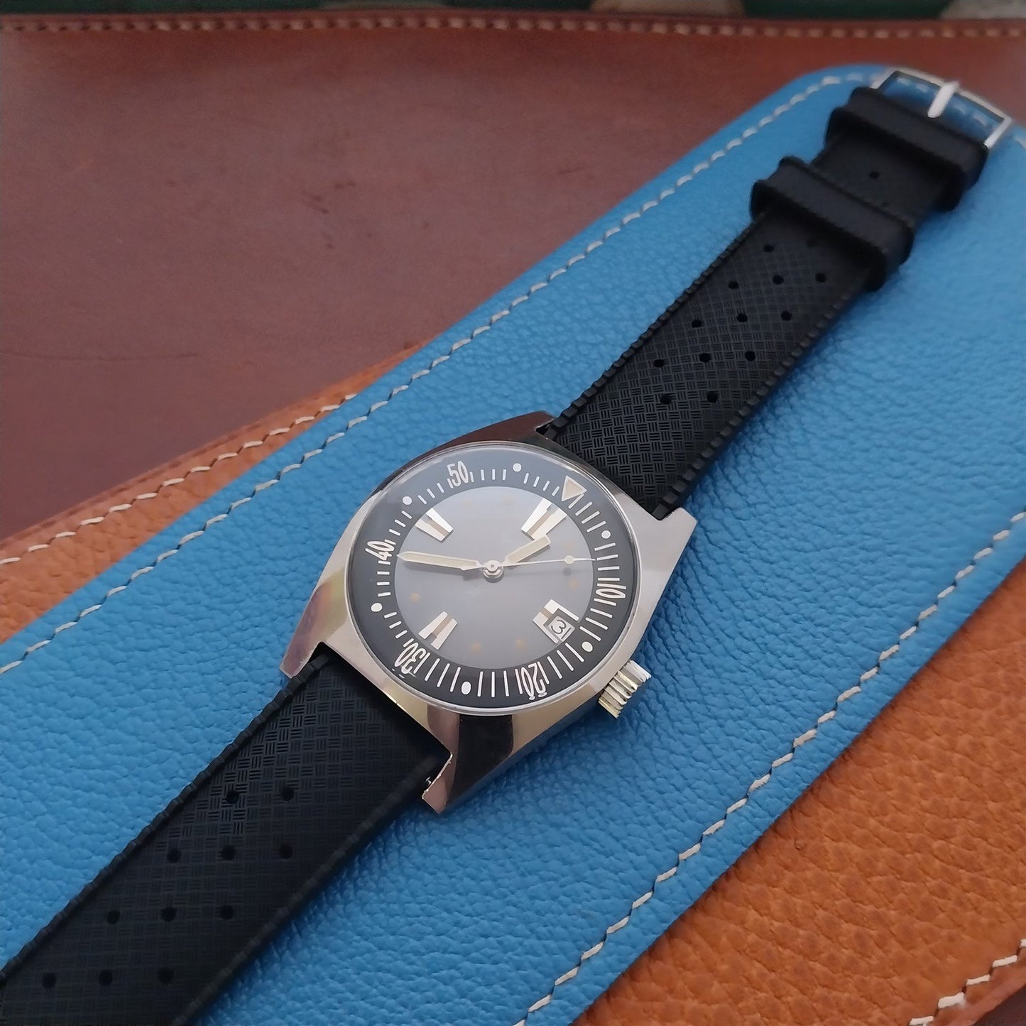 19mm FKM Rubber Black Tropical Vintage Style Diver Watch Strap
