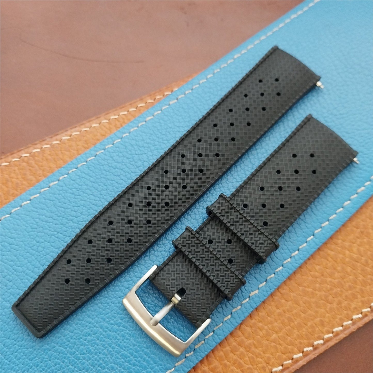 22mm FKM Rubber Black Tropical Vintage Style Diver Watch Strap