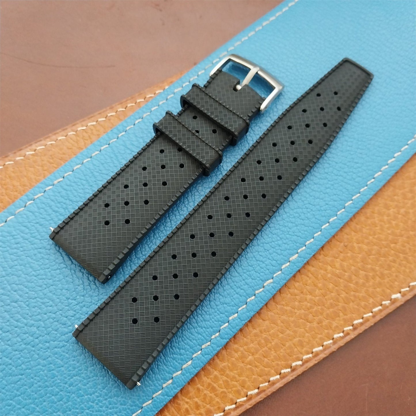22mm FKM Rubber Black Tropical Vintage Style Diver Watch Strap