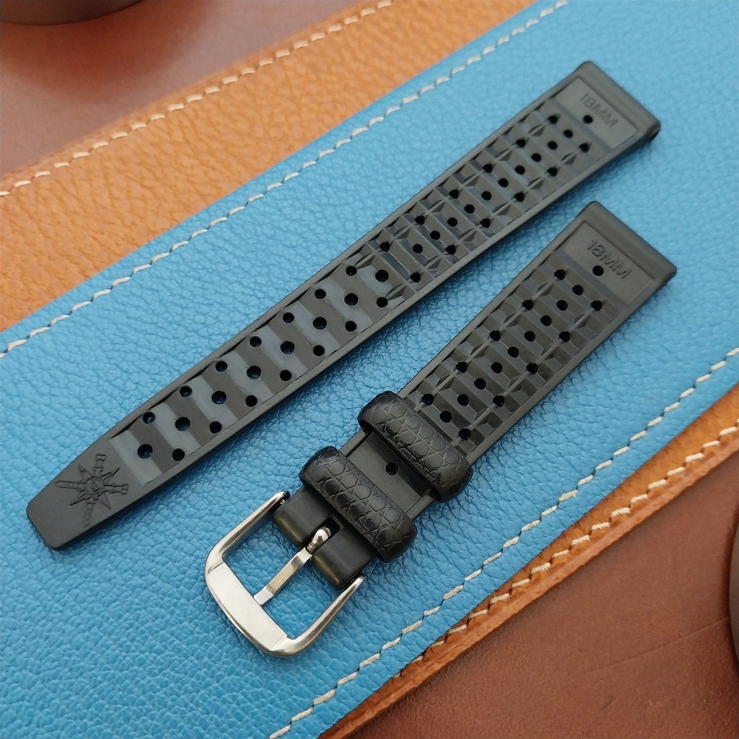 18mm Rubber Black Tropical Vintage 1960s 1970s Style Diver Watch Strap