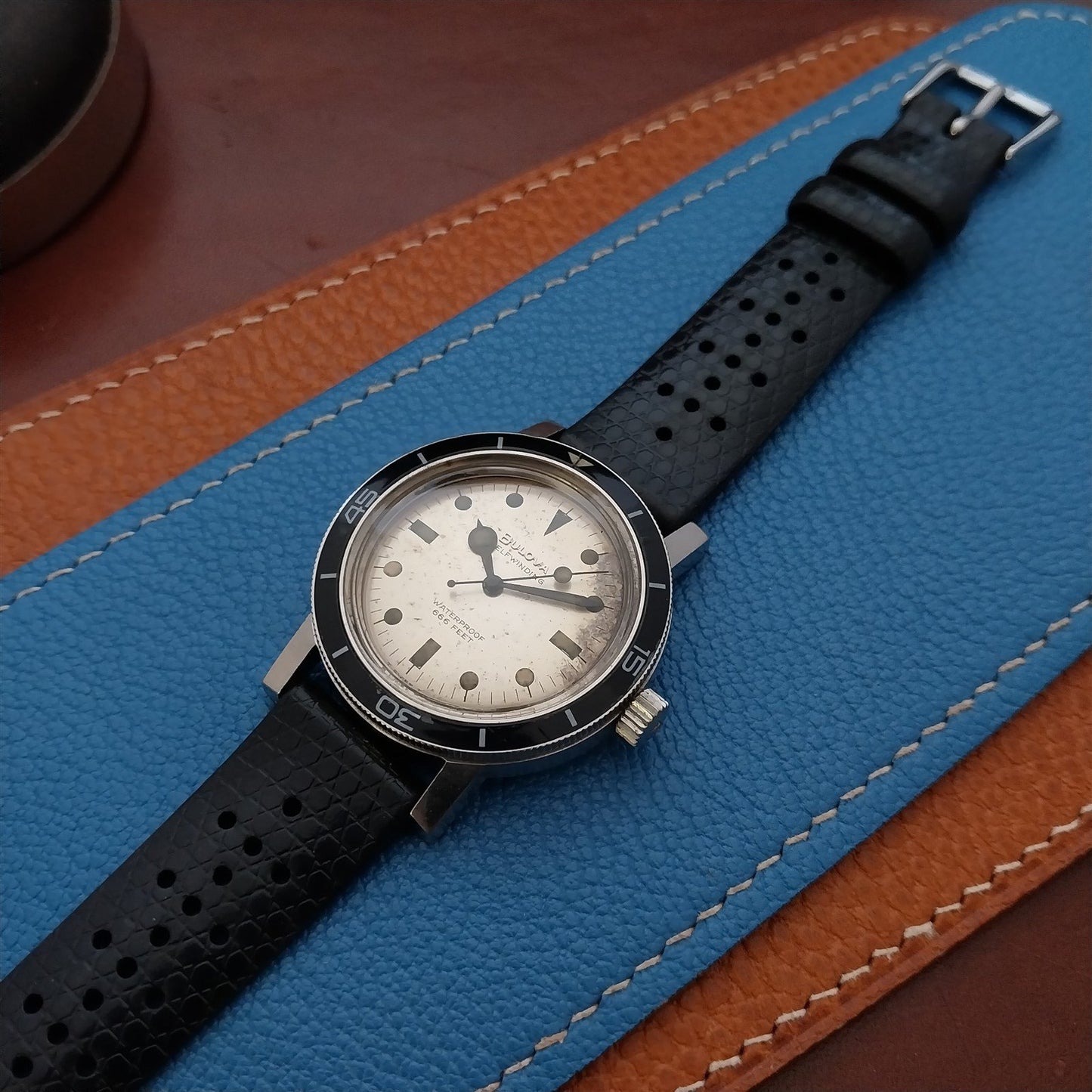 18mm Rubber Black Tropical Vintage 1960s 1970s Style Diver Watch Strap