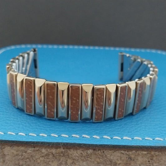 1940s Harwood 5/8" Gold Fill & Leatherette Expansion Vintage Watch Band