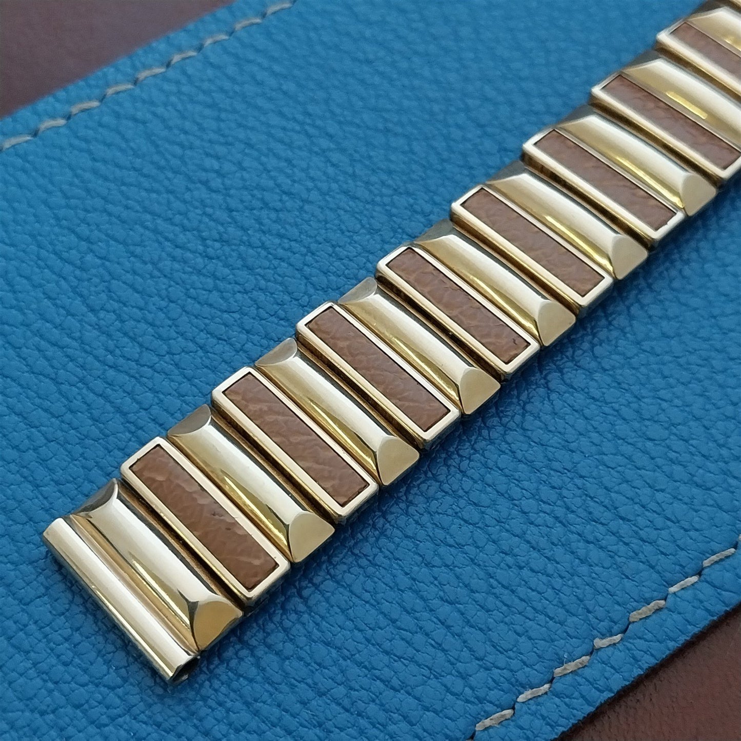 1940s Harwood 5/8" Gold Fill & Leatherette Expansion Vintage Watch Band