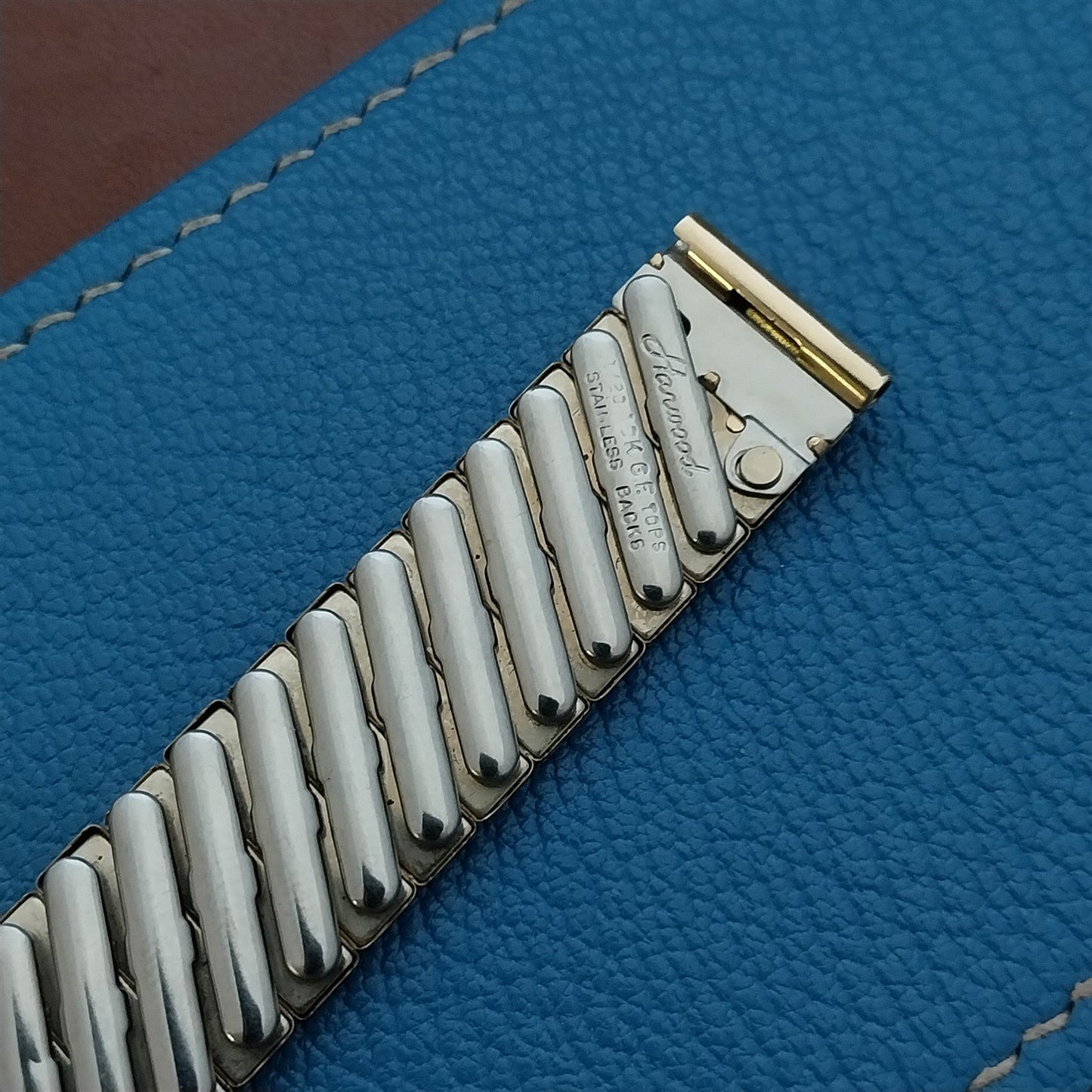 1940s Harwood 5/8" Gold Fill & Leatherette Expansion Vintage Watch Band