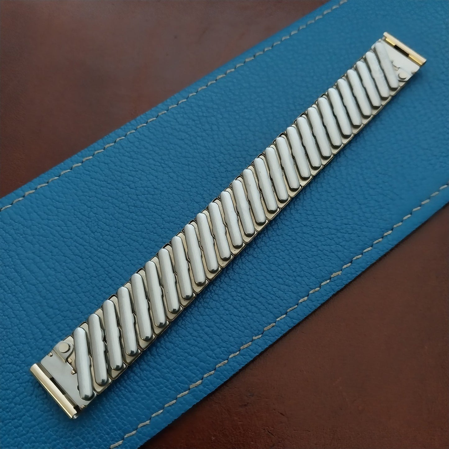 1940s Harwood 5/8" Gold Fill & Leatherette Expansion Vintage Watch Band