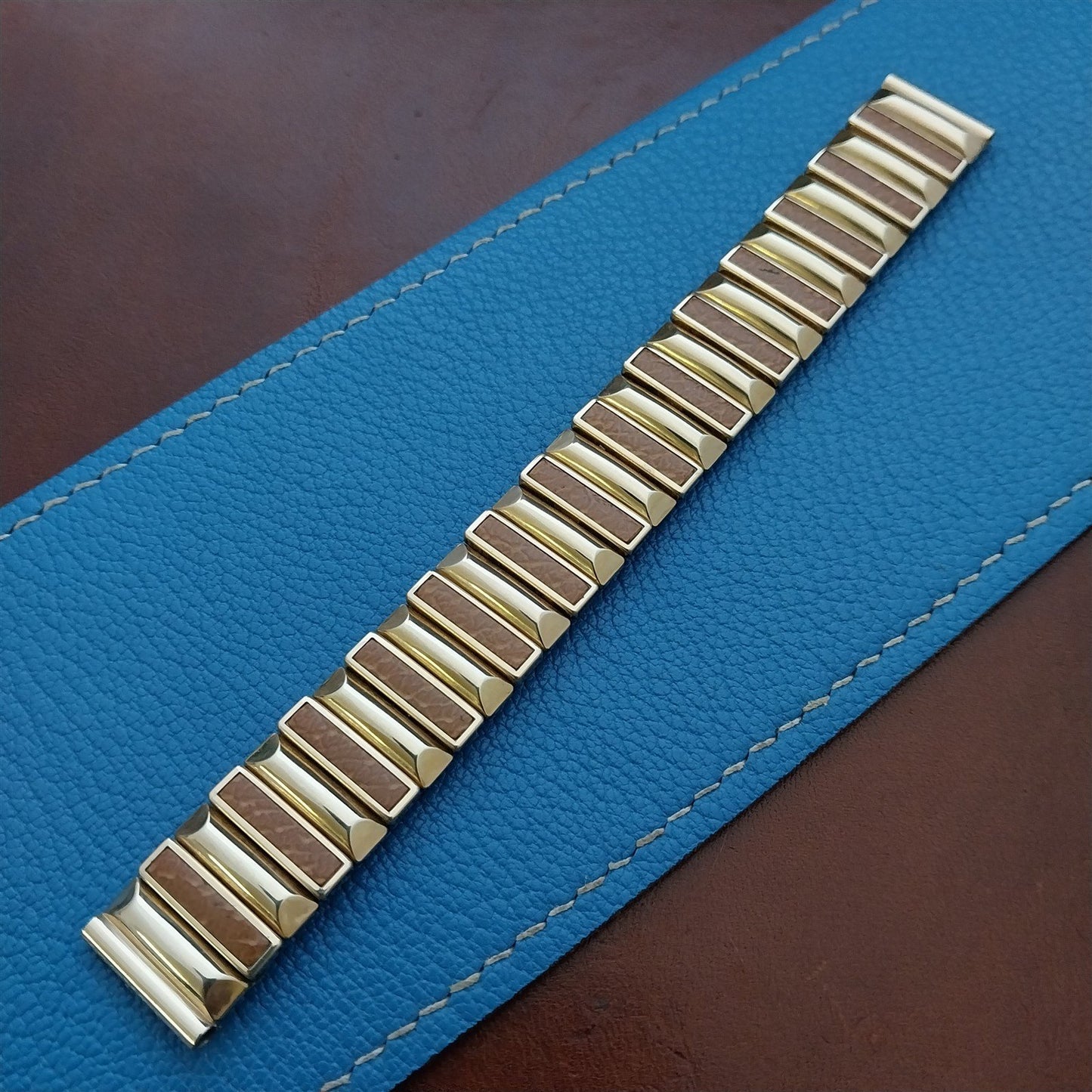 1940s Harwood 5/8" Gold Fill & Leatherette Expansion Vintage Watch Band