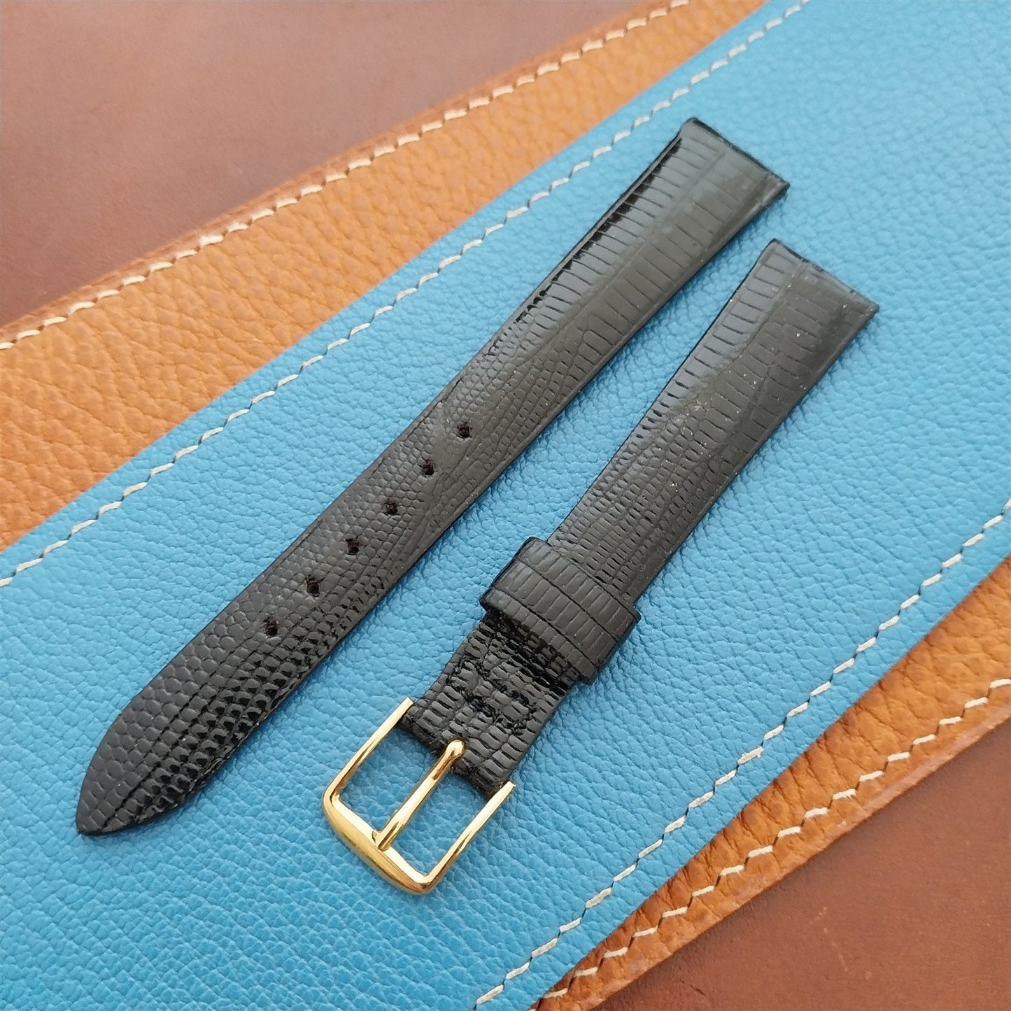 Vintage 16mm Black Lizard Classic Speidel Unused 1970s Watch Strap