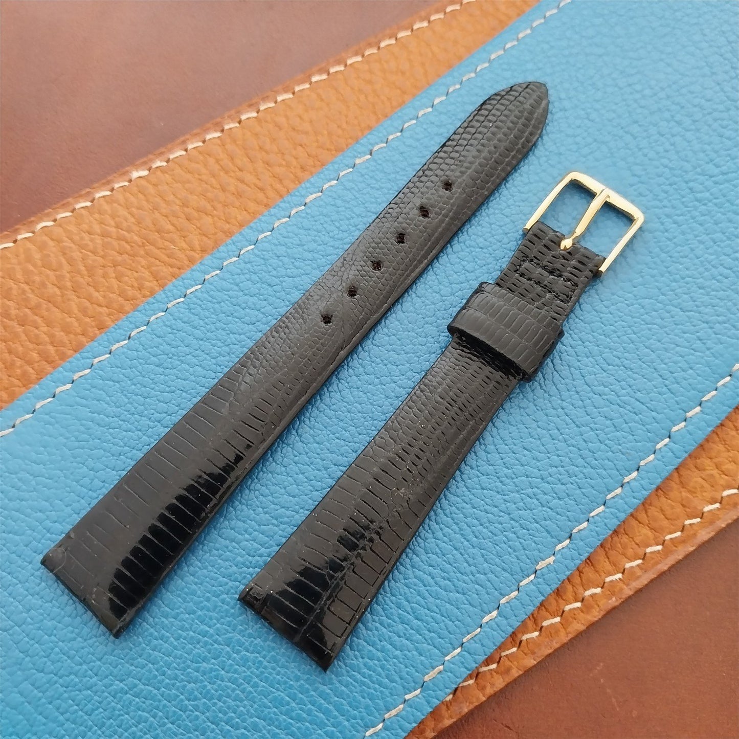 Vintage 16mm Black Lizard Classic Speidel Unused 1970s Watch Strap