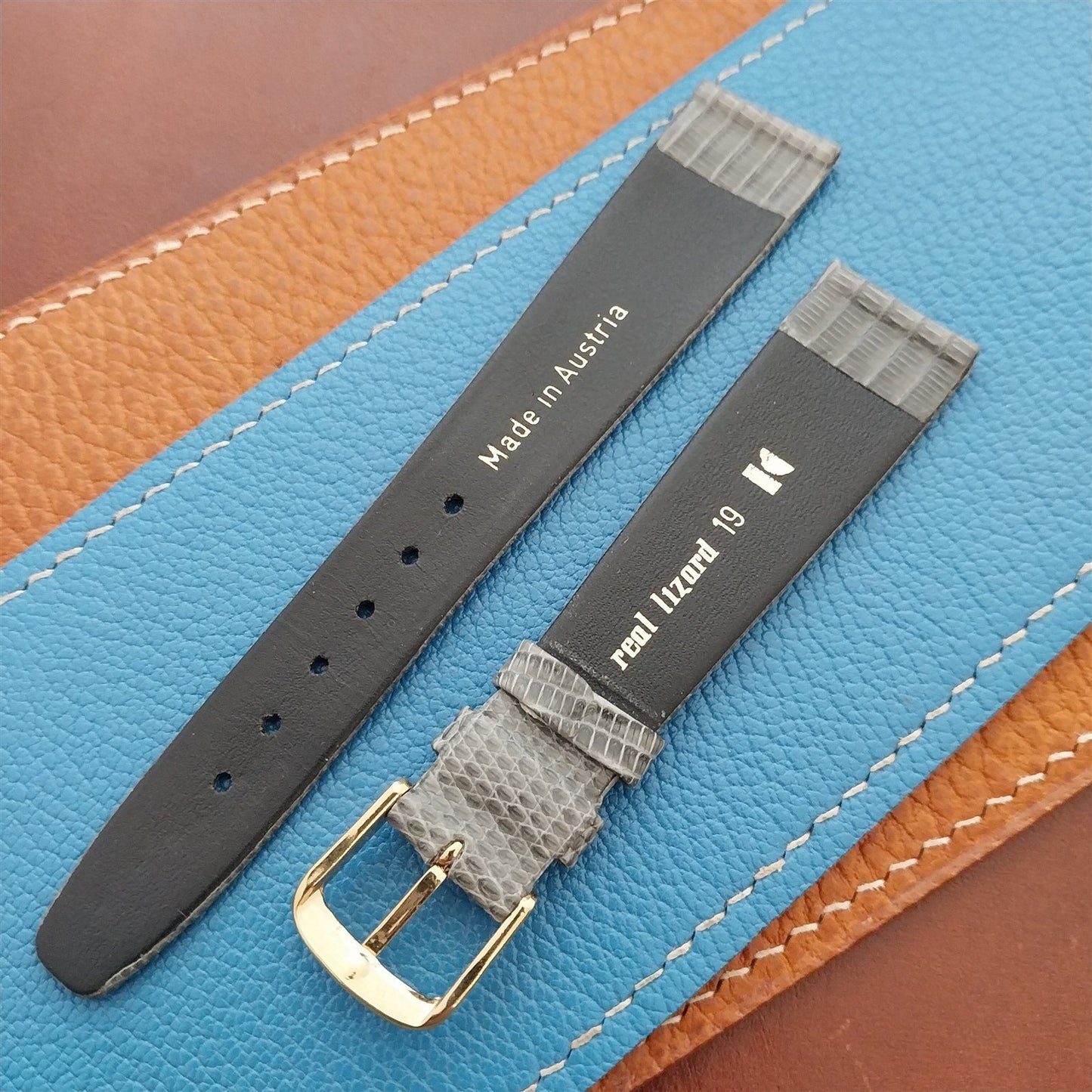18.4mm Gray Lizard Classic Tapered Unused Vintage Watch Band