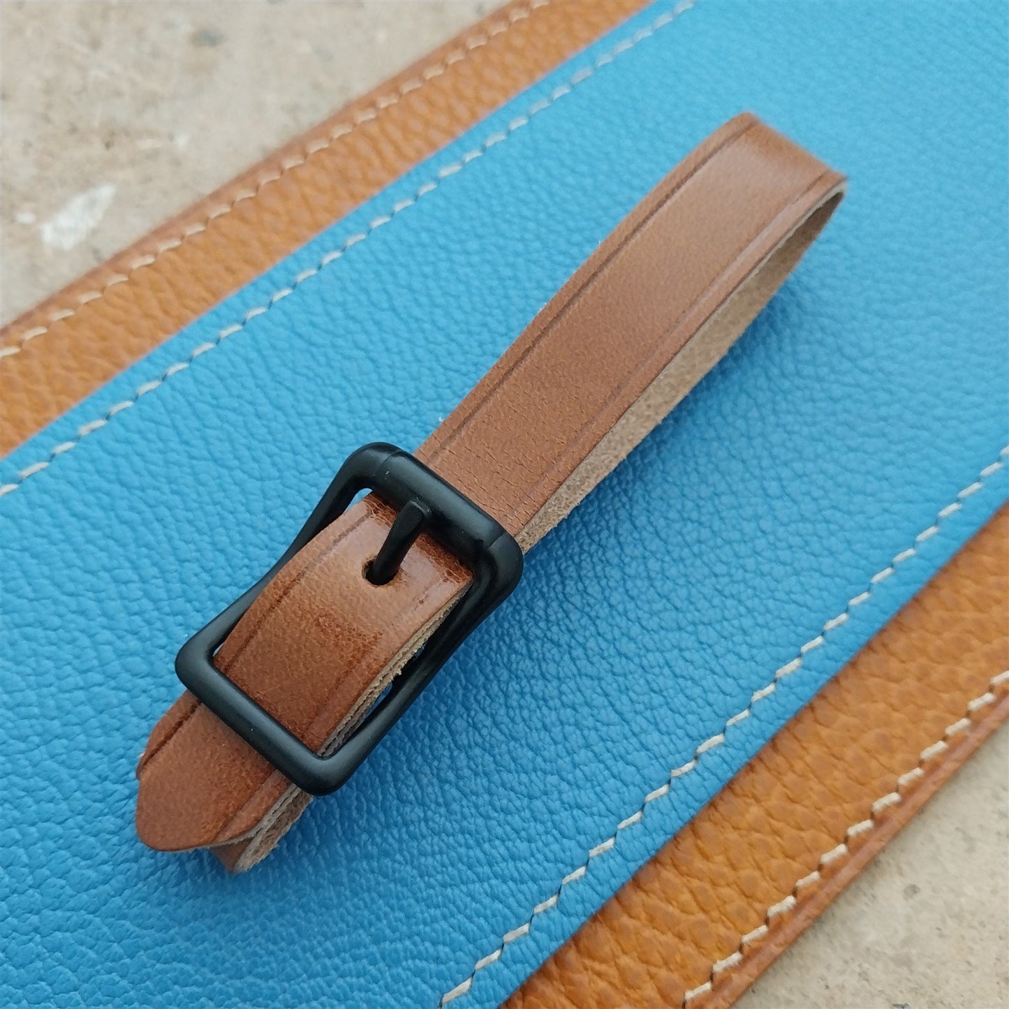1/2" Brown Harness Leather Pocket Watch Fob Strap & Black Finish Buckle