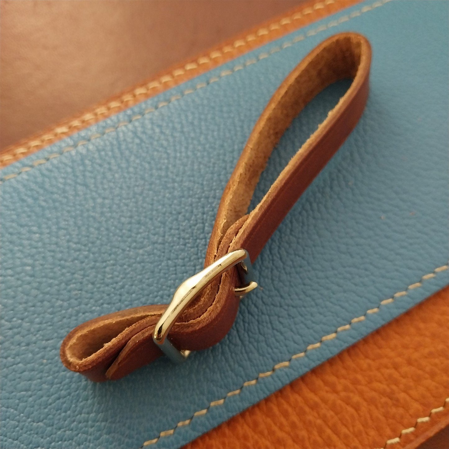 1/2" Brown Harness Leather Watch Fob Strap & Polished Gold Finish Buckle