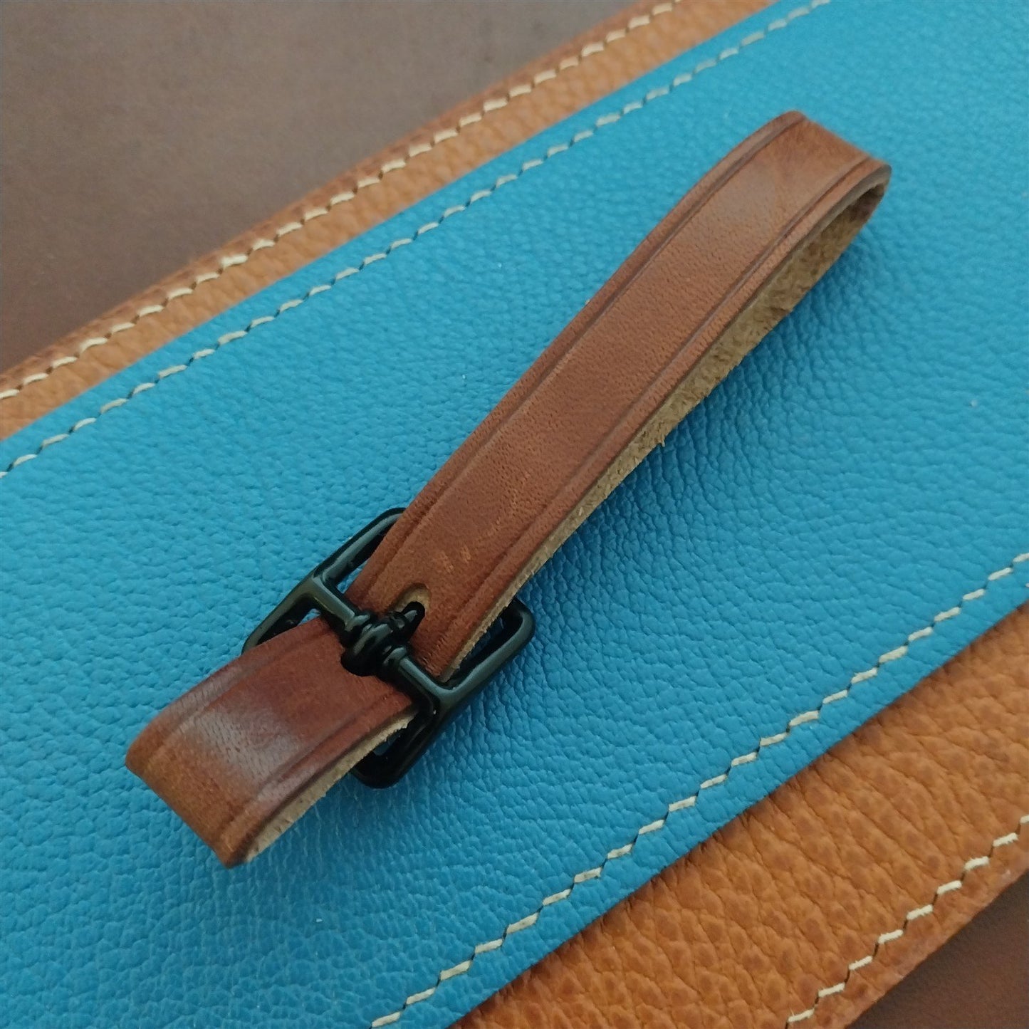 1/2" Brown Harness Leather Watch Fob Strap & Black Finish Buckle