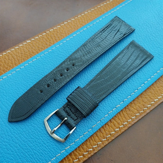 Vintage 22mm Black Lizard Long Classic Tapered 22/16 Unused Watch Strap