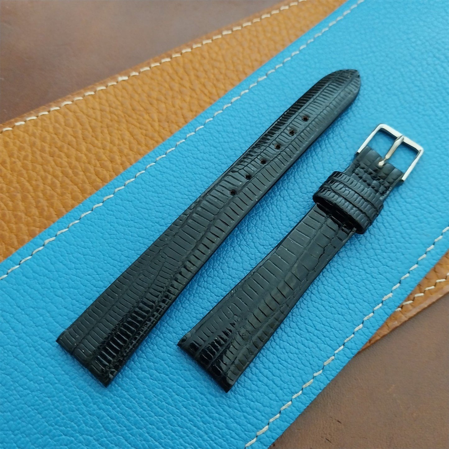 Vintage 16mm Black Lizard Classic Speidel Unused 1970s Watch Strap