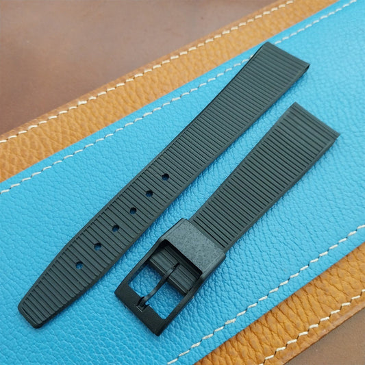18mm 1960s-1970s German Ribbed Black Synthetic Unused Vintage Watch Strap