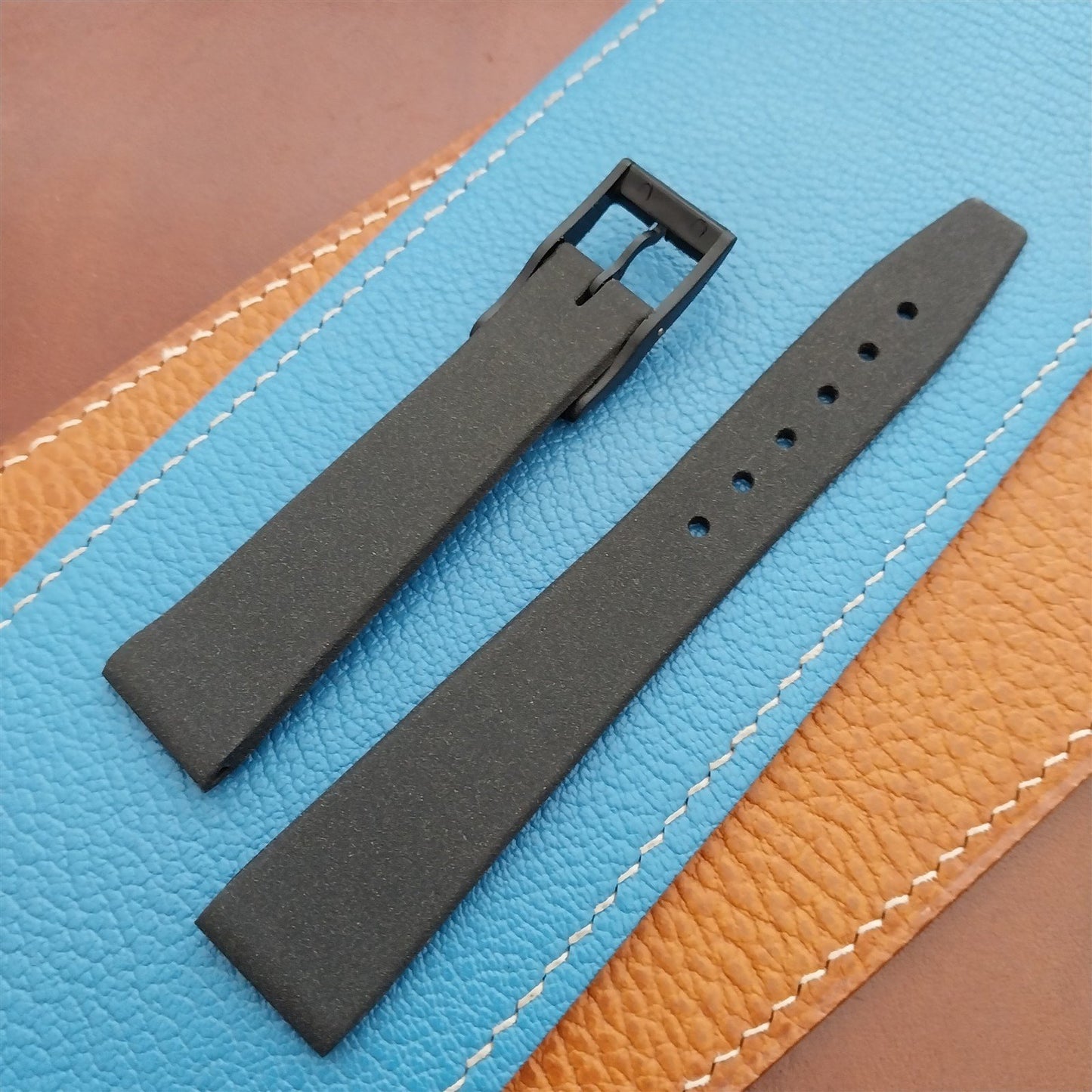 18mm 1960s-1970s German Ribbed Black Synthetic Unused Vintage Watch Strap