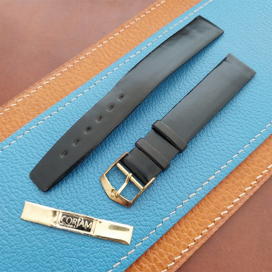 Vintage Alexander 16mm Black Corfam Classic Tapered 16/15 Classic Watch Strap