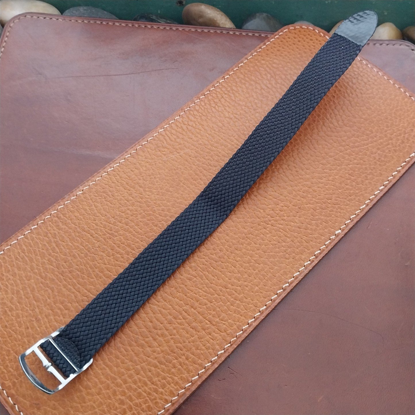 Vintage 18mm Braided Perlon Dark Blue 1960s Single Pass Unused Watch Strap