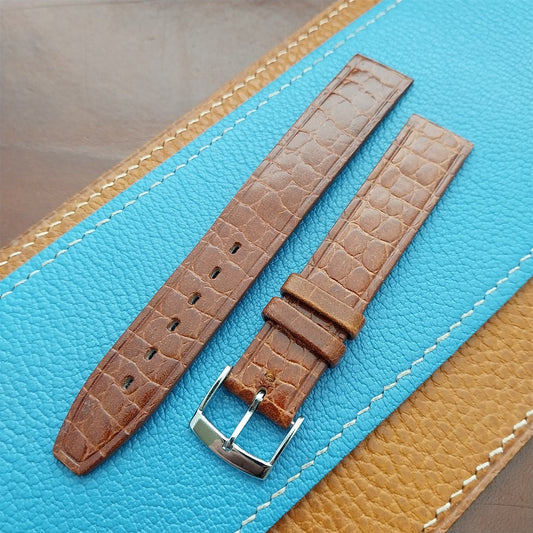 Vintage 16mm Alexander Tan Thin Alligator-Grain Classic 1960s Watch Strap