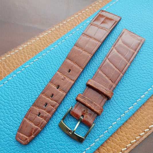 Vintage 18mm Alexander Tan Thin Alligator-Grain Classic 1960s Watch Strap