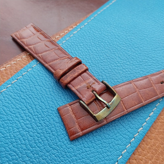 Vintage 18mm Alexander Tan Thin Alligator-Grain Classic 1960s Watch Strap