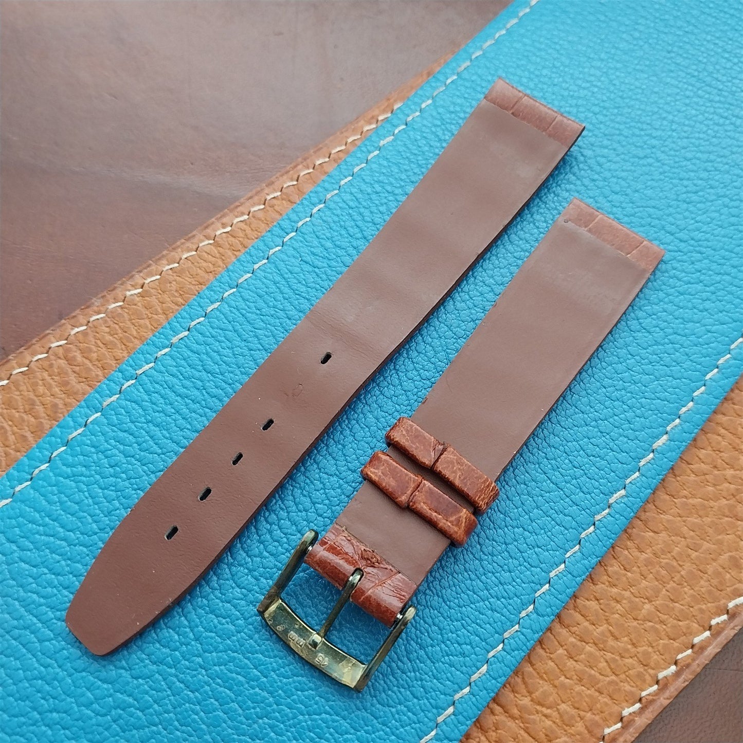 Vintage 18mm Alexander Tan Thin Alligator-Grain Classic 1960s Watch Strap