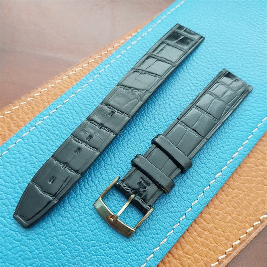 Vintage 16mm Alexander Black Thin Alligator-Grain Classic 1960s Watch Strap