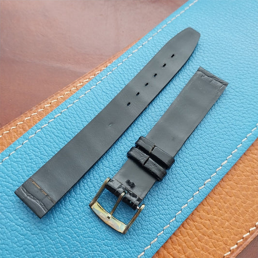 Vintage 16mm Alexander Black Thin Alligator-Grain Classic 1960s Watch Strap