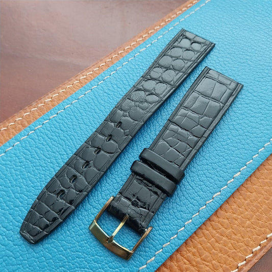 Vintage 18mm Alexander Black Thin Alligator-Grain Classic 1960s Watch Strap