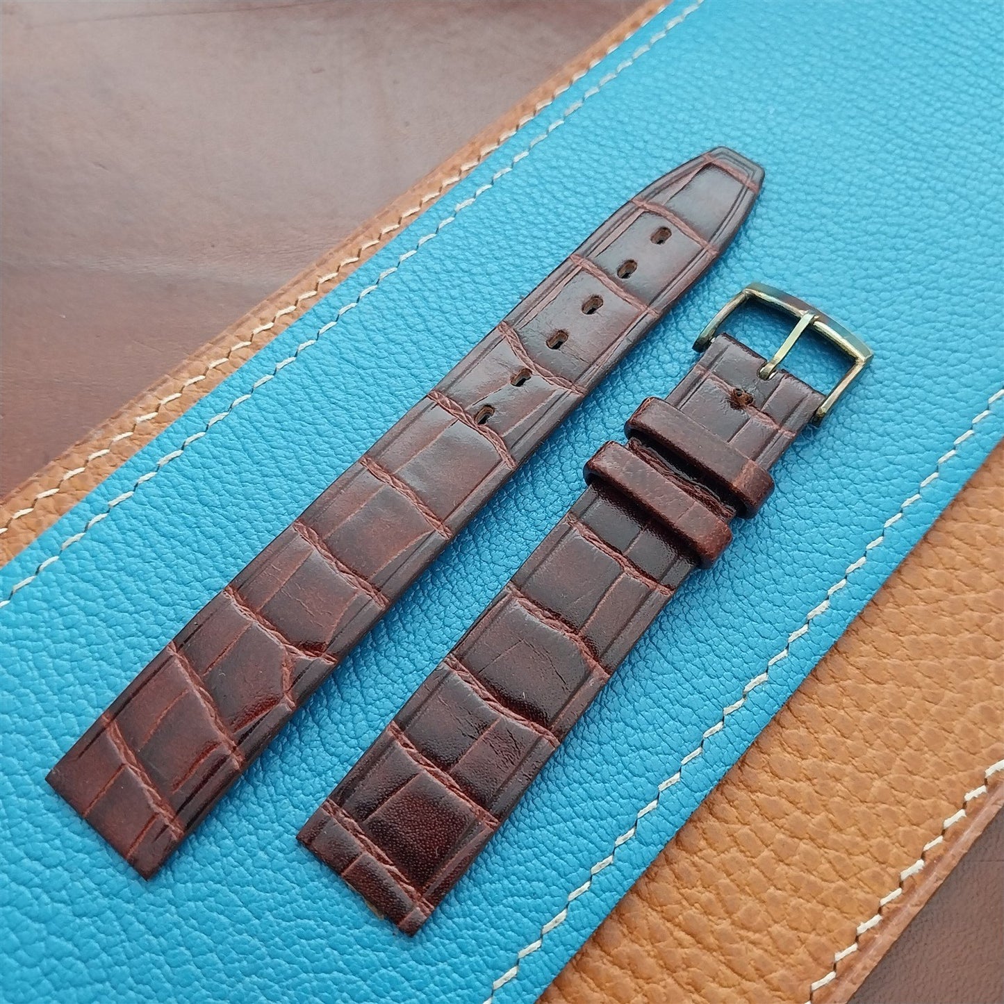 Vintage 16mm Alexander Brown Thin Alligator-Grain Classic 1960s Watch Strap