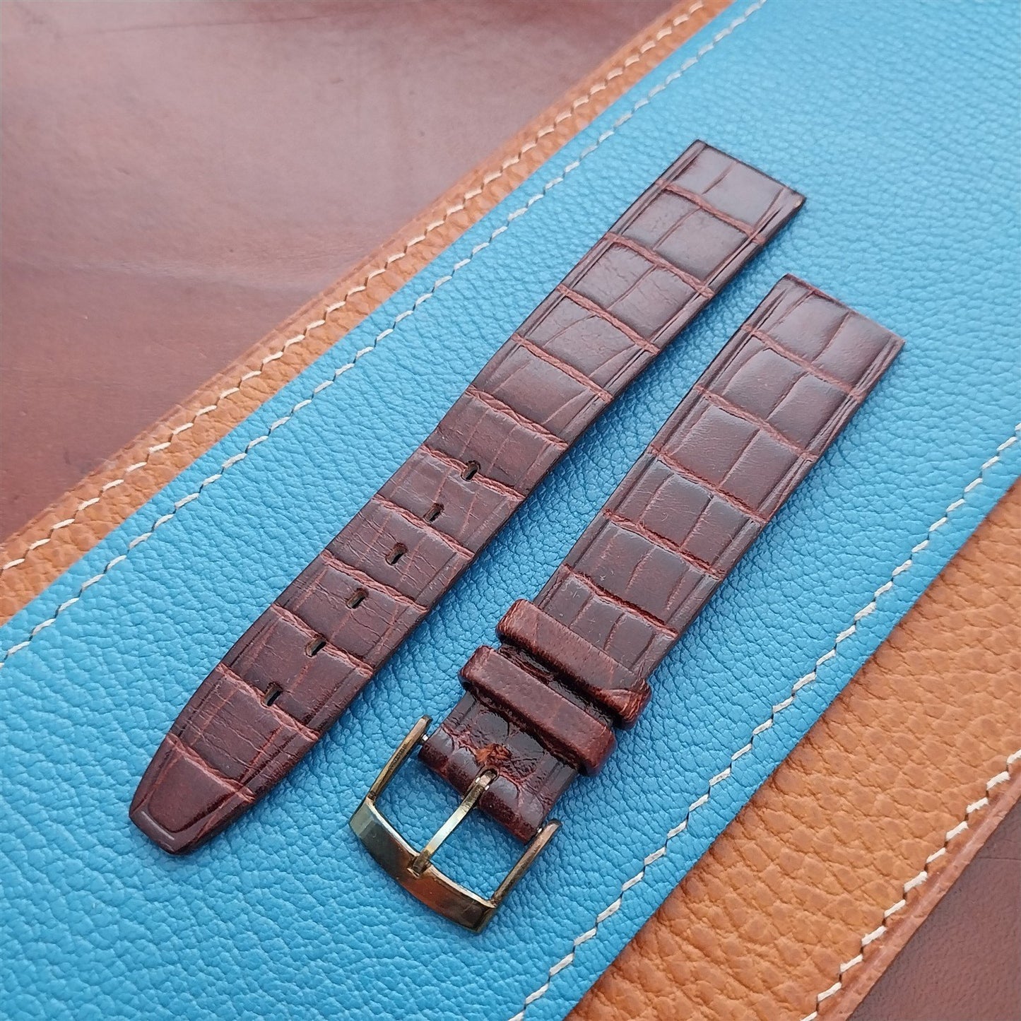Vintage 18mm Alexander Brown Thin Alligator-Grain Classic 1960s Watch Strap
