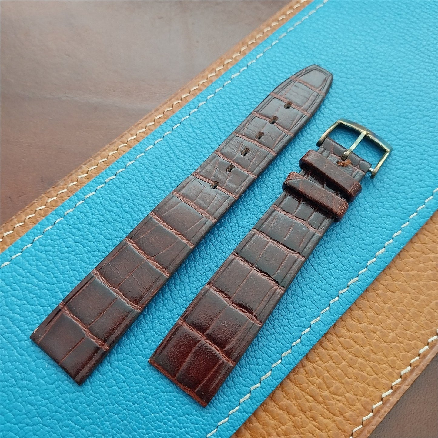 Vintage 18mm Alexander Brown Thin Alligator-Grain Classic 1960s Watch Strap