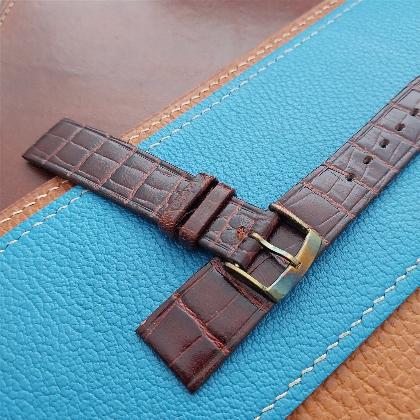 Vintage 18mm Alexander Brown Thin Alligator-Grain Classic 1960s Watch Strap