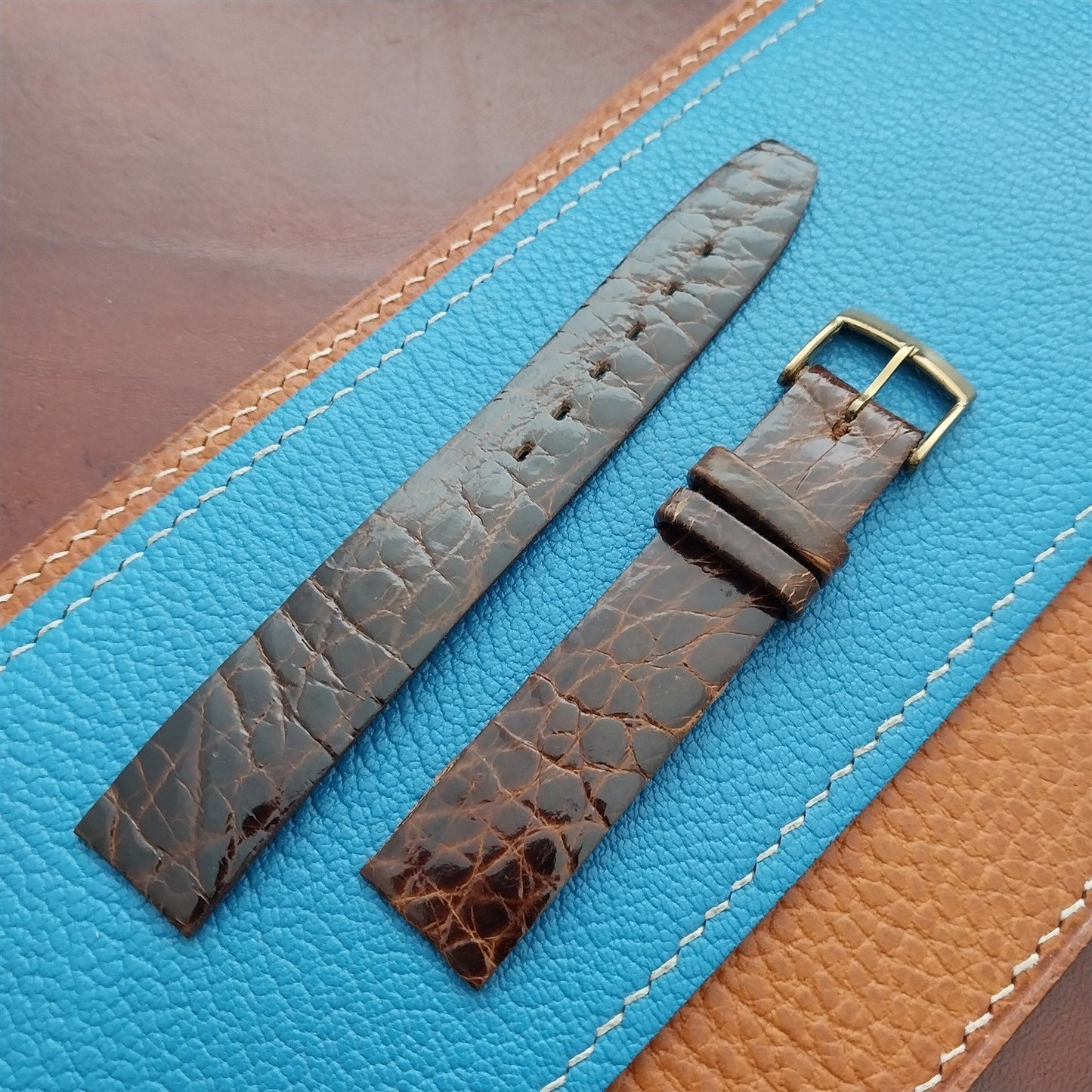 Vintage 5/8" Alexander Brown Thin Alligator Unused Classic 1960s Watch Strap