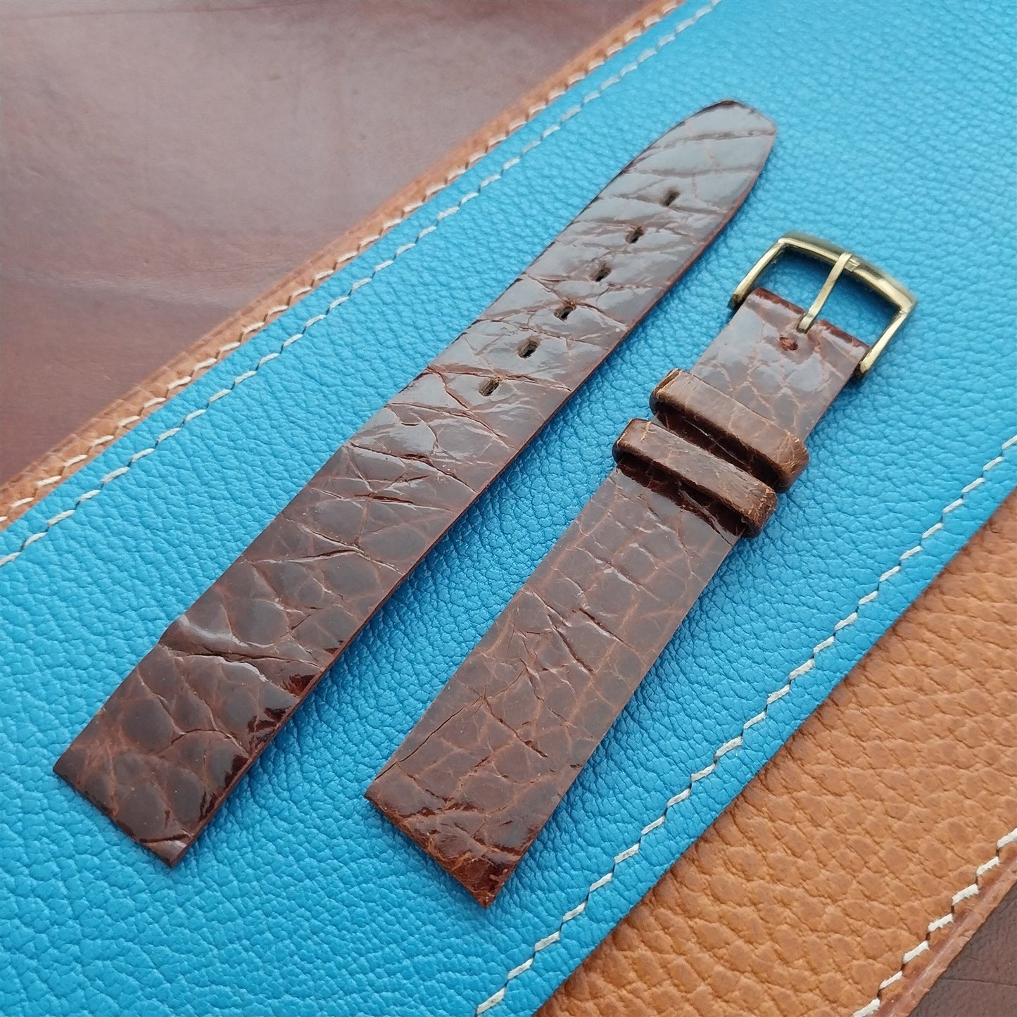 Vintage 16mm Alexander Brown Thin Alligator Unused Classic 1960s Watch Strap