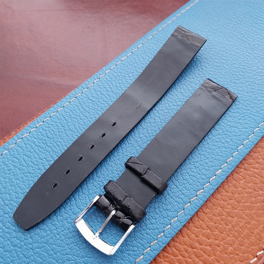 Vintage 16mm Alexander Black Thin Alligator Unused Classic 1960s Watch Strap