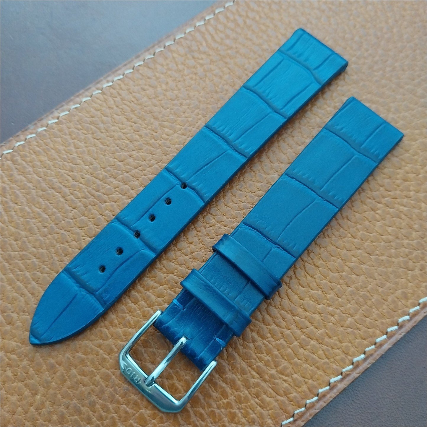 18mm Rios Miami Matte Blue Alligator Grain Leather Tapered 18/16 Watch Strap