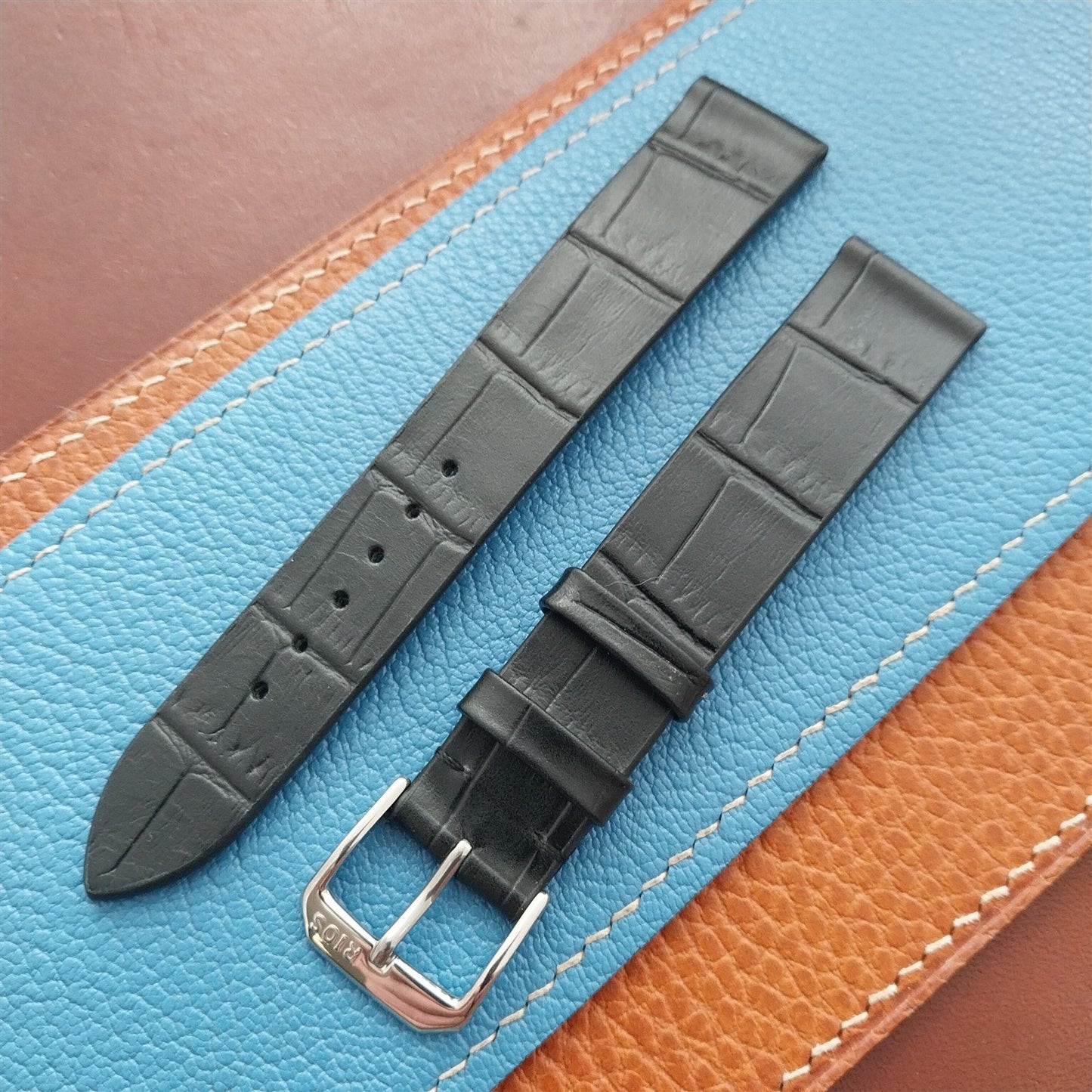 18mm Rios Miami Matte Black Alligator Grain Leather Tapered 18/16 Watch Strap