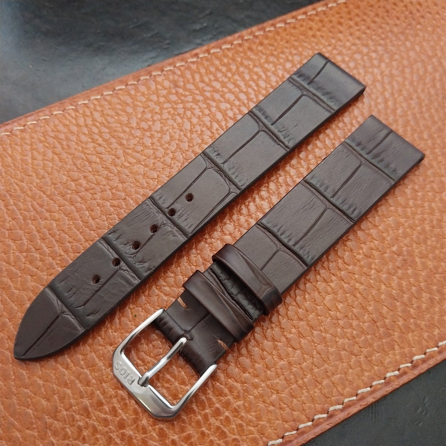 18mm Rios Miami Matte Brown Alligator Grain Leather Tapered 18/16 Watch Strap