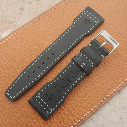 22mm Black Rios Typhoon Buffalo Leather 22/18 Aviator Pilot Watch Strap