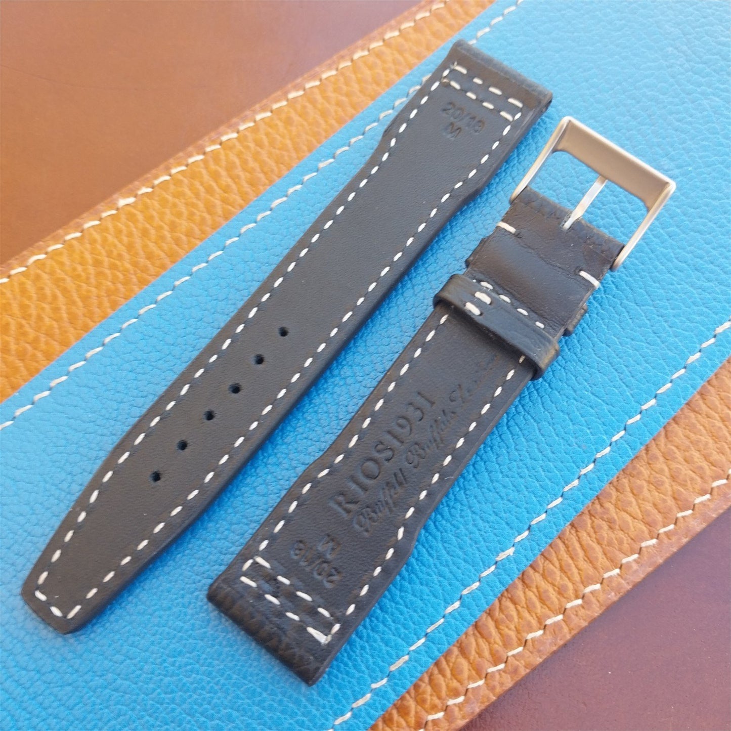 20mm Black Rios Typhoon Buffalo Leather 20/18 Aviator Pilot Watch Strap