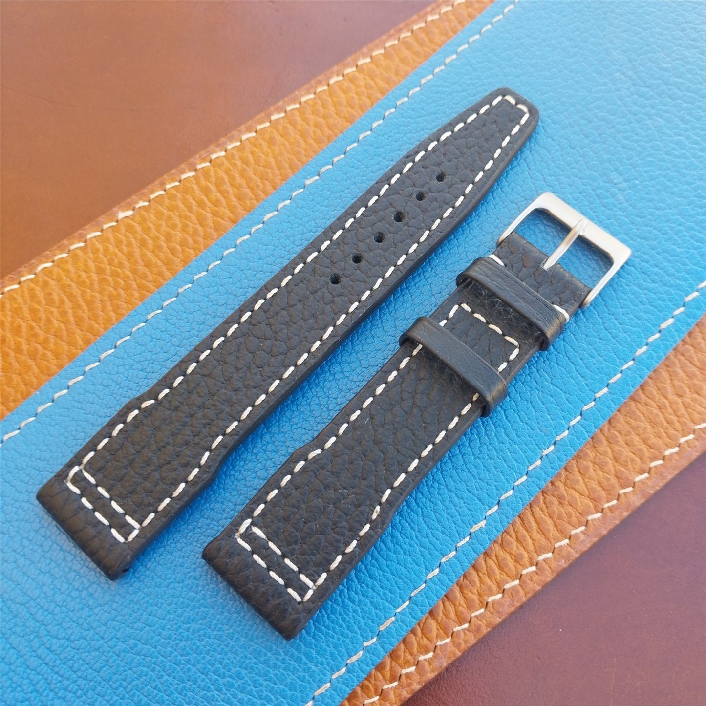 20mm Black Rios Typhoon Buffalo Leather 20/18 Aviator Pilot Watch Strap