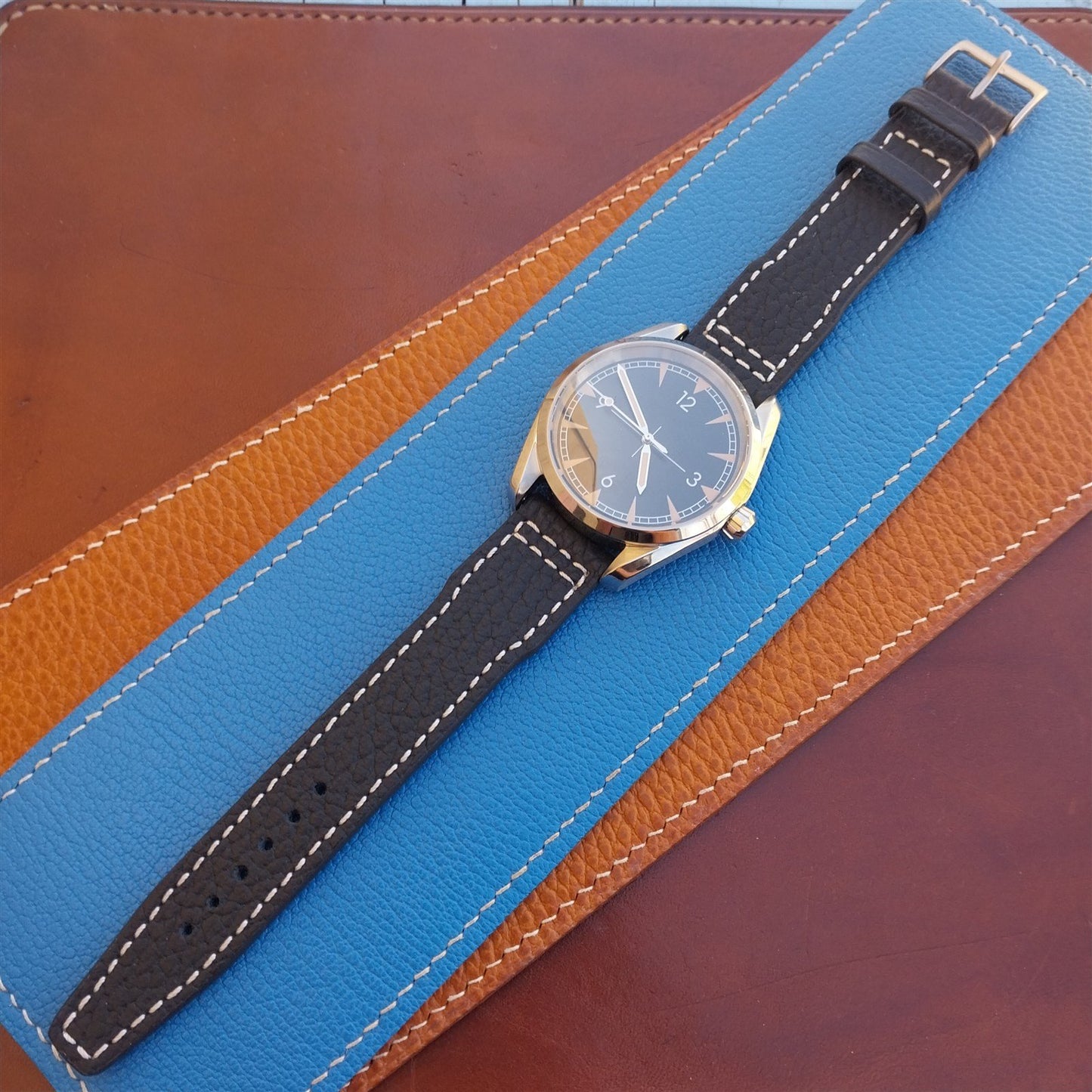 20mm Black Rios Typhoon Buffalo Leather 20/18 Aviator Pilot Watch Strap