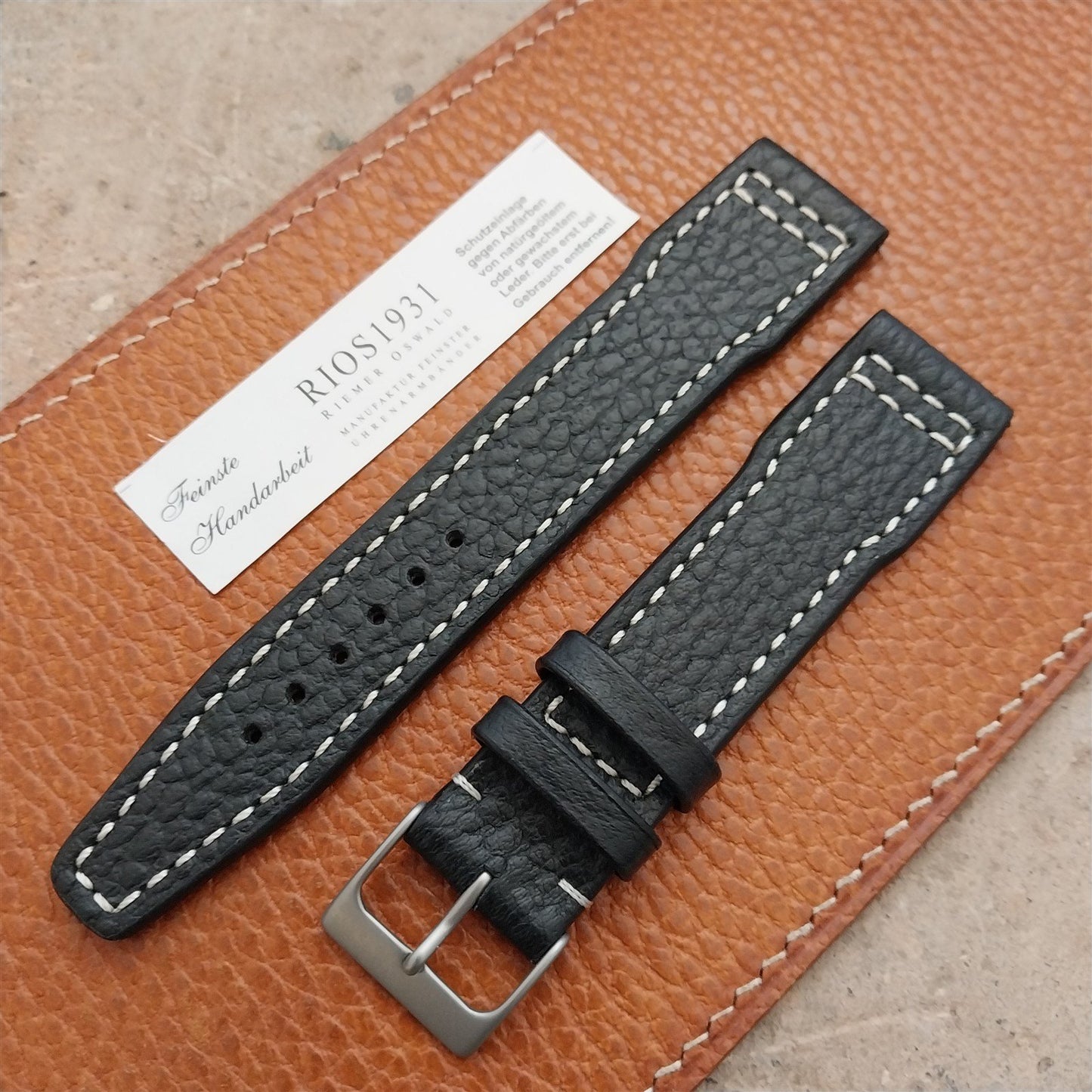 20mm Black Rios Typhoon Buffalo Leather 20/18 Aviator Pilot Watch Strap