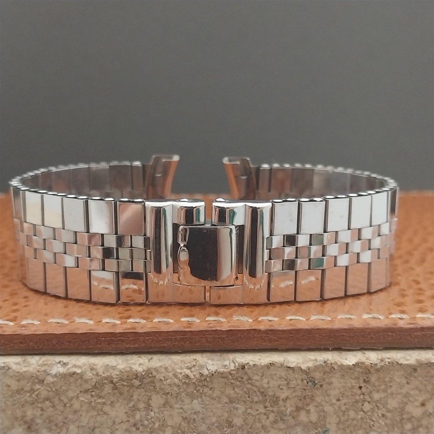 17mm 18mm 19mm 1950s White Gold-Filled Brick Link Vintage Watch Band