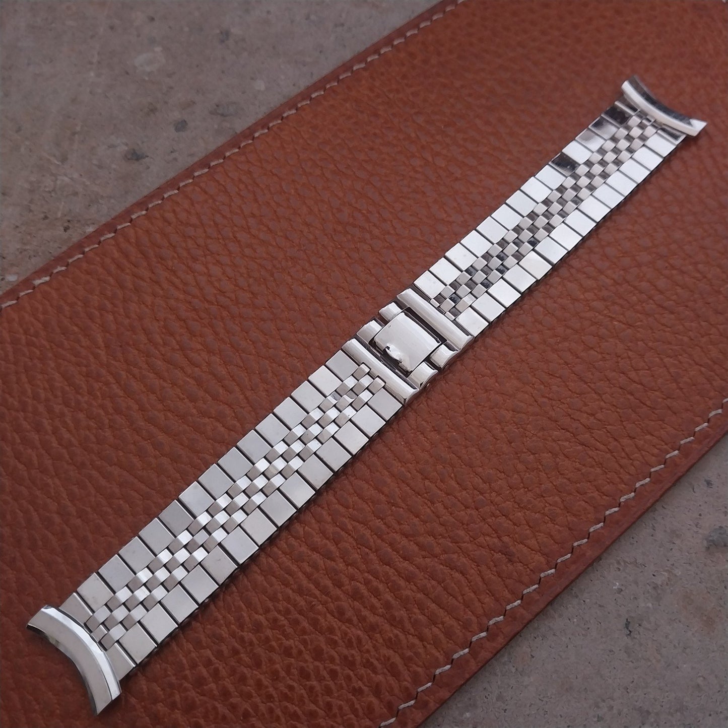 17mm 18mm 19mm 1950s White Gold-Filled Brick Link Vintage Watch Band