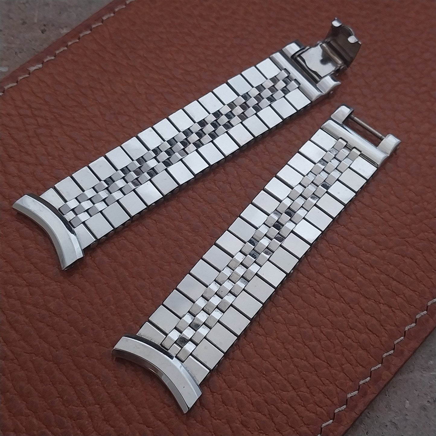 17mm 18mm 19mm 1950s White Gold-Filled Brick Link Vintage Watch Band